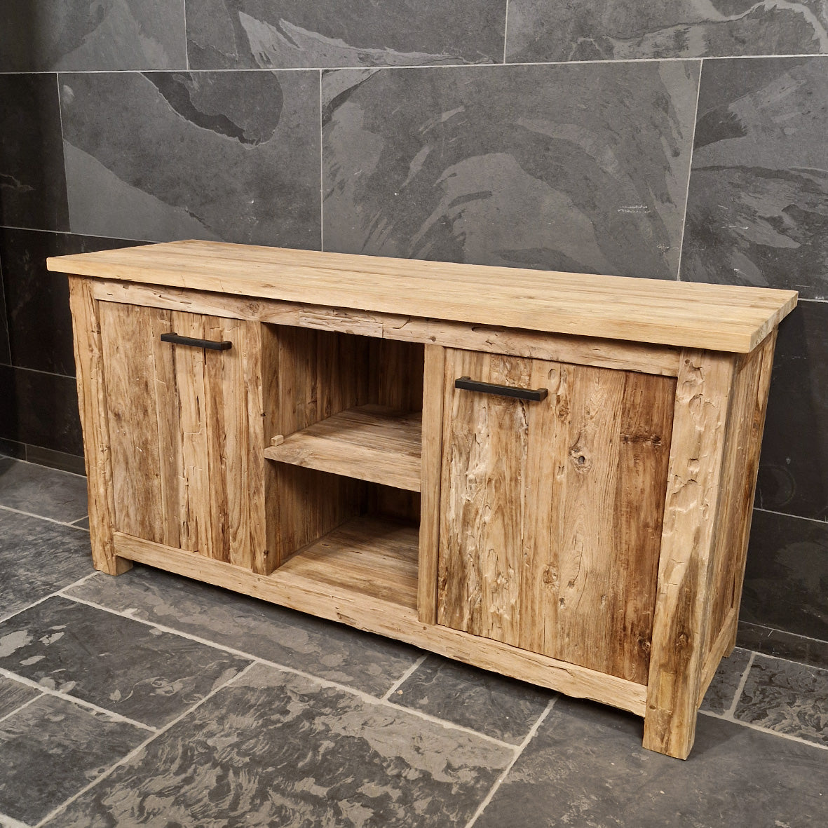 Badezimmer-Unterschrank aus recyceltem Holz von Borneo, natürliches Design, pflegeleicht, Maße ca. 156x50x80 cm, Modell 2