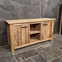 Badezimmer-Unterschrank aus recyceltem Holz von Borneo, naturfarben, robustes Badmöbel, 156x50x80 cm, modernes Design