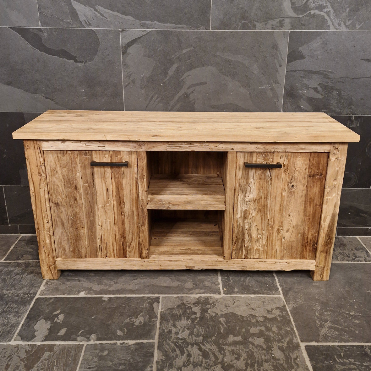 Badezimmer-Unterschrank aus recyceltem Holz von Borneo, natürliche und pflegeleichte Badgestaltung, Modell 2, 156x50x80 cm