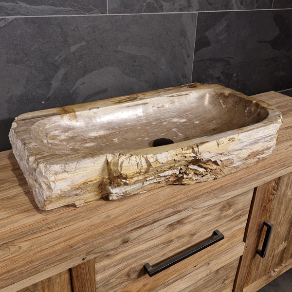 Wasbak van versteend hout | Natuursteen | Unieke stukken | 80-100 cm
