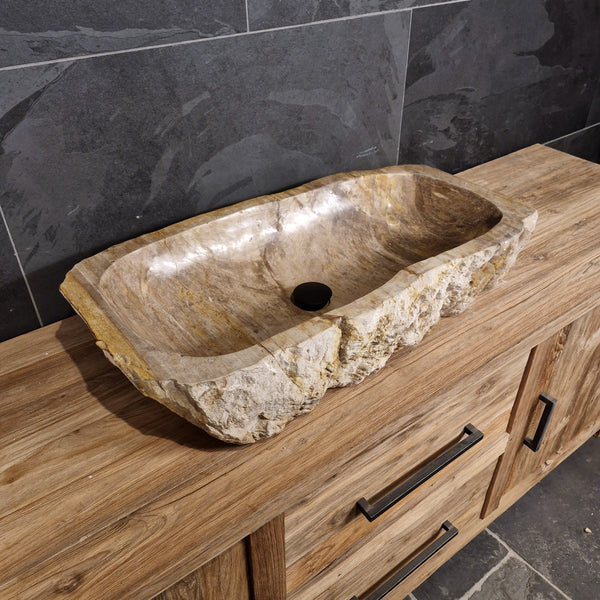 Wasbak van versteend hout | Natuursteen | Unieke stukken | 80-100 cm