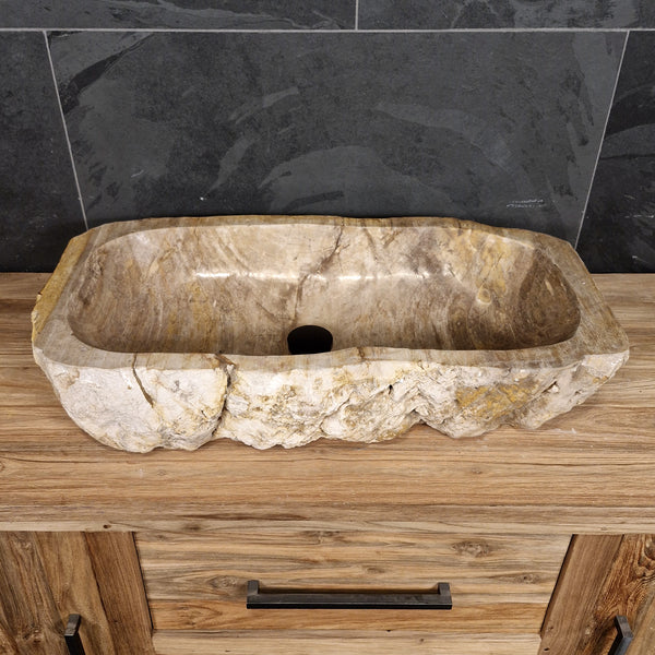 Wasbak van versteend hout | Natuursteen | Unieke stukken | 80-100 cm