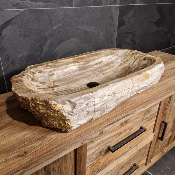 Wasbak van versteend hout | Natuursteen | Unieke stukken | 80-100 cm