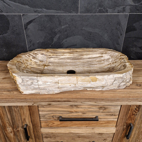 Wasbak van versteend hout | Natuursteen | Unieke stukken | 80-100 cm