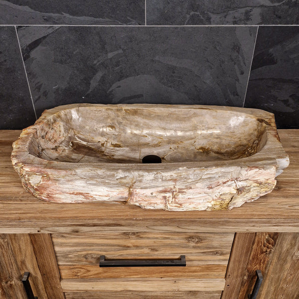 Wasbak van versteend hout | Natuursteen | Unieke stukken | 80-100 cm