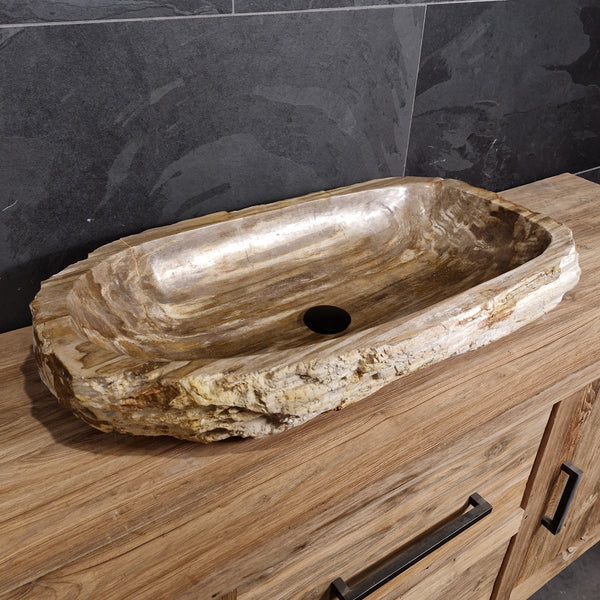 Wasbak van versteend hout | Natuursteen | Unieke stukken | 80-100 cm