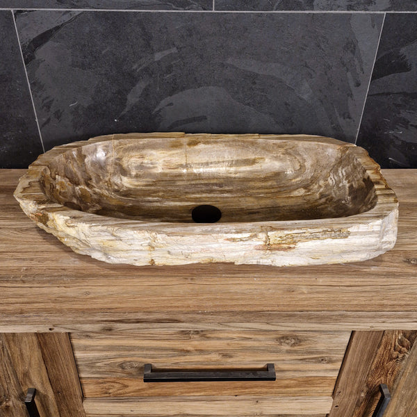 Wasbak van versteend hout | Natuursteen | Unieke stukken | 80-100 cm