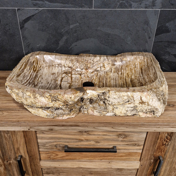 Wasbak van versteend hout | Natuursteen | Unieke stukken | 80-100 cm