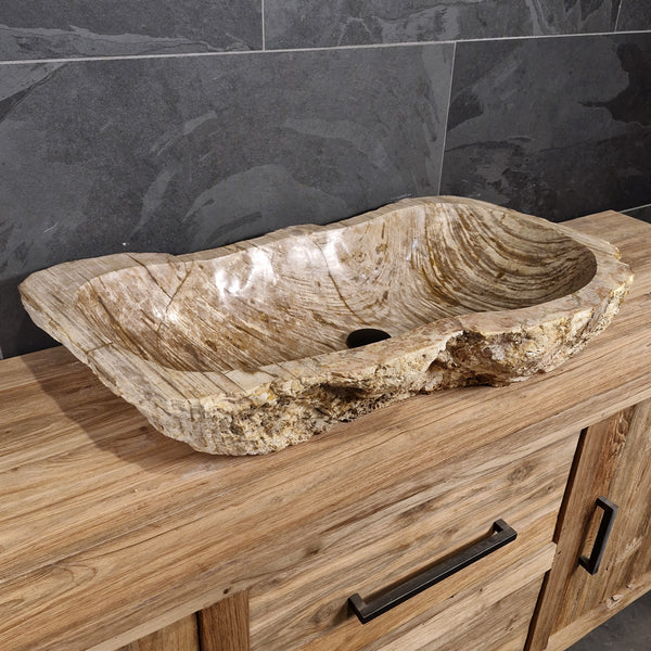 Wasbak van versteend hout | Natuursteen | Unieke stukken | 80-100 cm