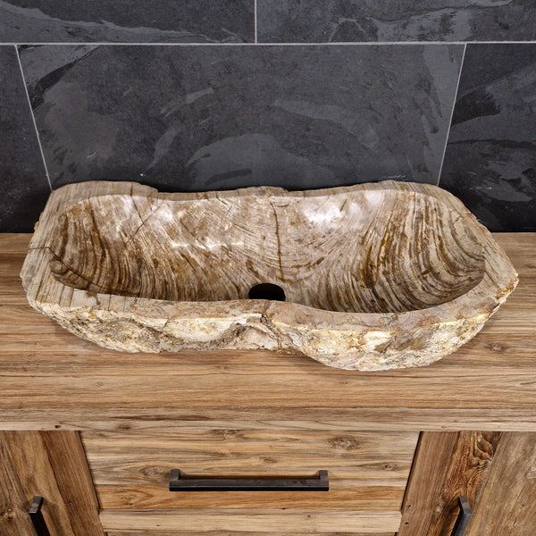 Wasbak van versteend hout | Natuursteen | Unieke stukken | 80-100 cm