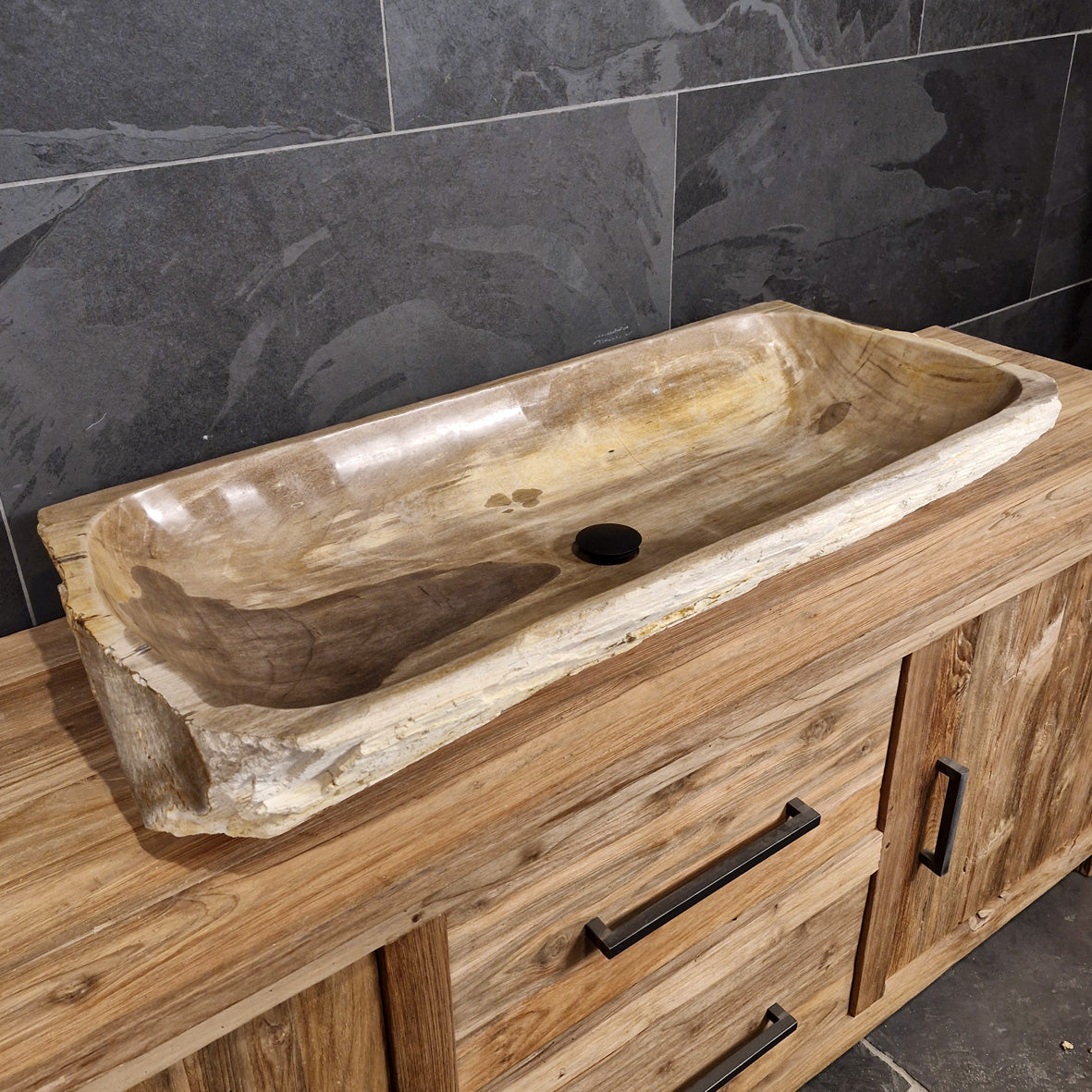Aufsatzwaschbecken aus versteinertem Holz | Naturstein | Unikate | 100-120 cm |