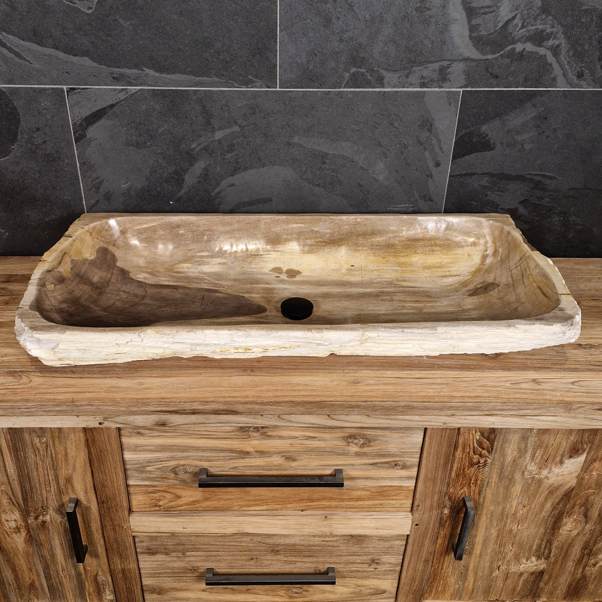 Aufsatzwaschbecken aus versteinertem Holz | Naturstein | Unikate | 100-120 cm