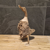 Deko Ente aus Wurzelholz, Laufente für Badgestaltung, detailreiche Figur in natürlichem Holzdesign von der Marke TIERE