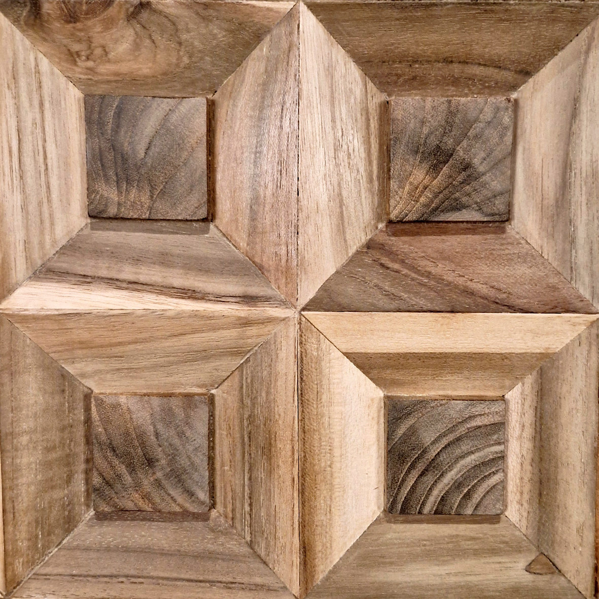 Holzverblender aus Teakholz, 10 x 10 cm, BLO, natürliche Holzstruktur und handgefertigtes Design