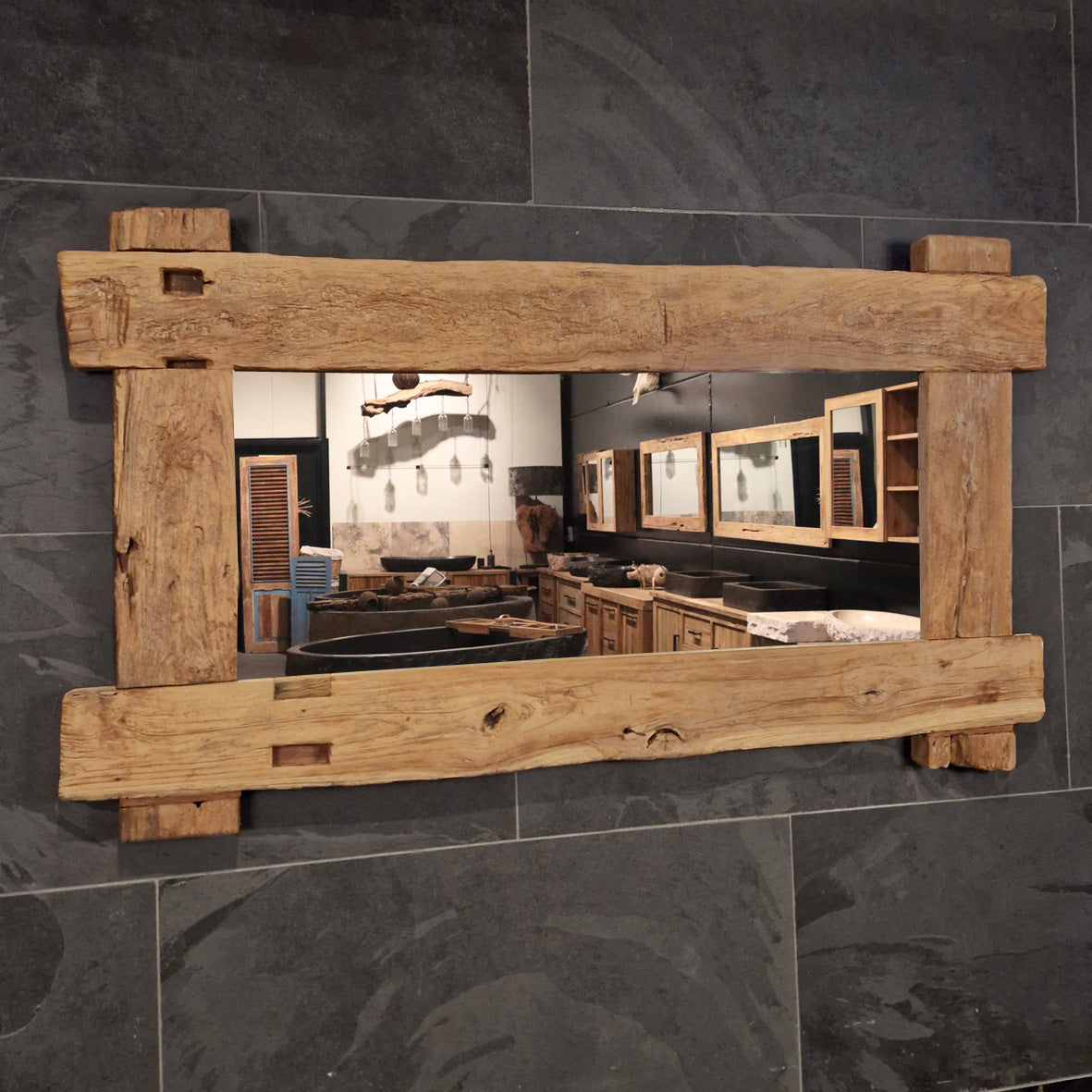 Erosi Badgestaltung Spiegel aus recyceltem Teakholz, A5, 140x80 cm, elegante Wanddekoration für Badezimmer
