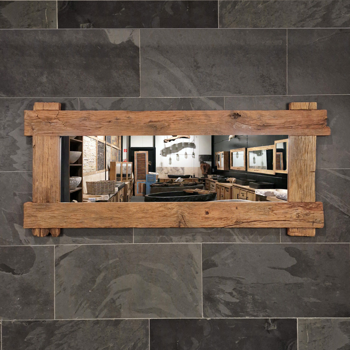 Erosi Spiegel A12 aus recyceltem Teakholz, Badgestaltung, 180 x 80 cm, modernes rechteckiges Design