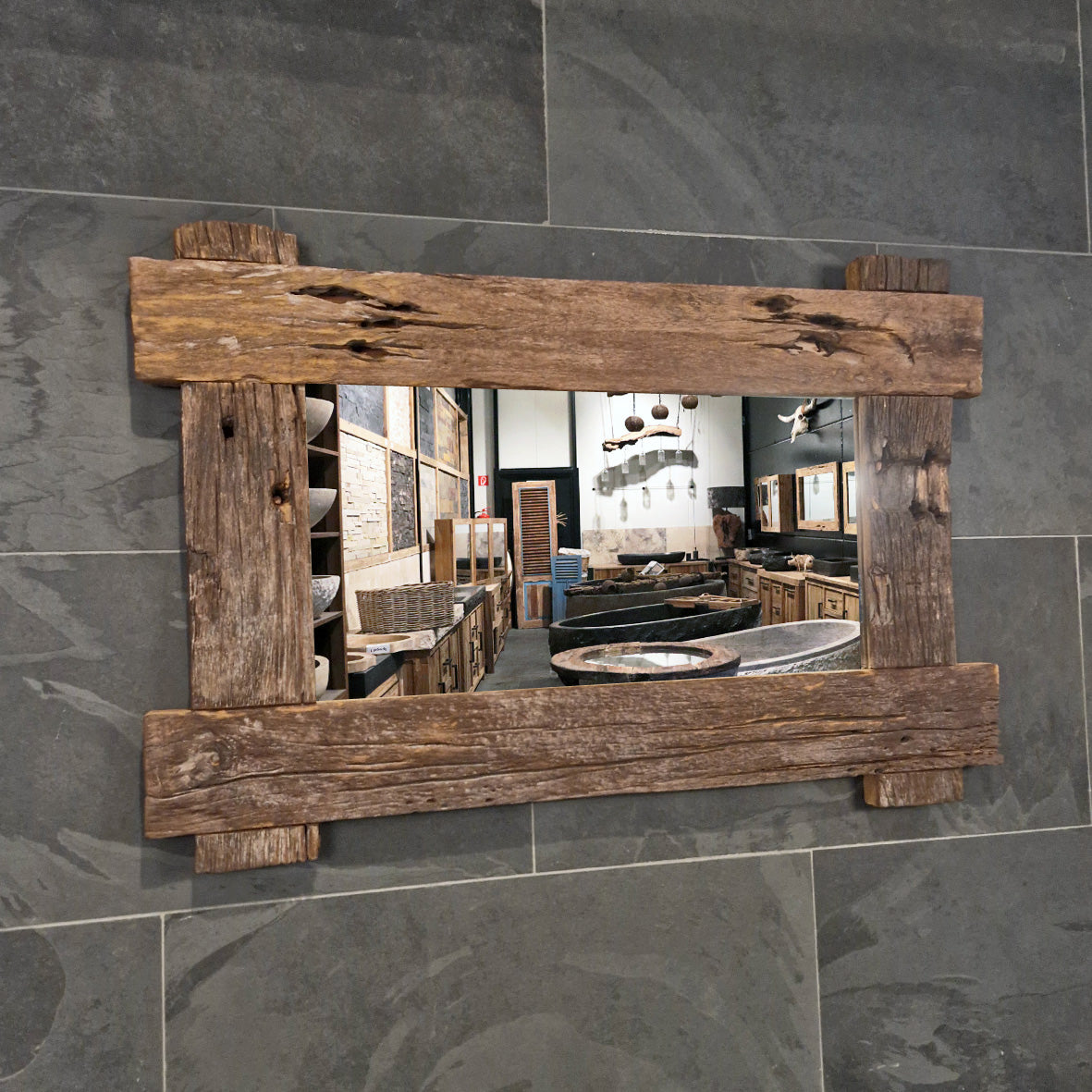 EROSI Spiegel | A4 | Recyceltes Teakholz | 120 x 80 cm - A4 - 120 x 80 x 5 cm - Badgestaltung