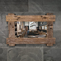 Erosi Spiegel im A4-Format aus recyceltem Teakholz, 120 x 80 cm, für moderne Badgestaltung, handgefertigt aus nachhaltigem Holz