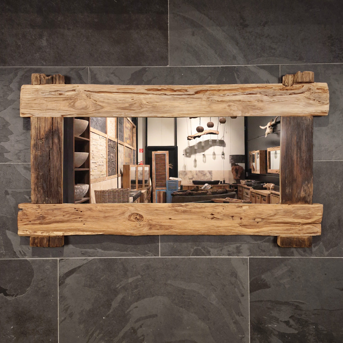 Recyceltes Teakholz Spiegel von EROSI, A5, Badgestaltung, 140 x 80 cm, elegante Wanddekoration für Badezimmer