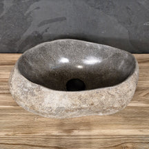 Aufsatzwaschbecken aus Flussstein, Naturstein, handgefertigtes Unikat, 37x27x15 cm, für moderne Badgestaltung