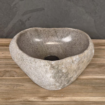 Aufsatzwaschbecken aus Flussstein, naturbelassen, handgefertigt, 32x27x12cm, für stilvolle Badgestaltung, von FLUSSSTEIN