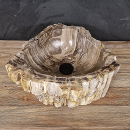 Aufsatzwaschbecken aus versteinertem Holz | 49 x 43 x 15 cm | Badgestaltung