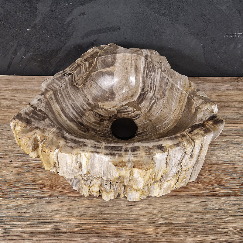 Aufsatzwaschbecken aus versteinertem Holz | 49 x 43 x 15 cm | Badgestaltung