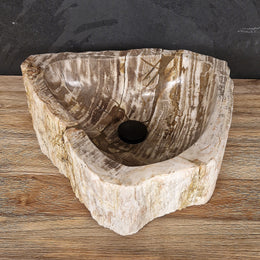 Aufsatzwaschbecken aus versteinertem Holz | 44 x 36 x 14 cm | Badgestaltung