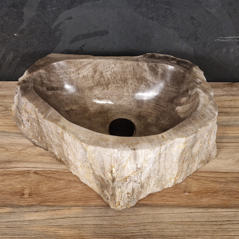 Aufsatzwaschbecken aus versteinertem Holz | 47 x 36 x 15 cm | Badgestaltung
