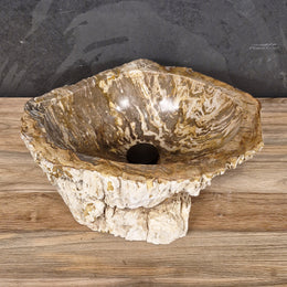 Aufsatzwaschbecken aus versteinertem Holz | 44 x 42 x 15 cm | Badgestaltung