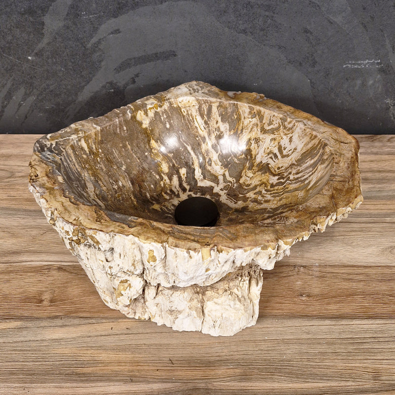 Aufsatzwaschbecken aus versteinertem Holz | 44 x 42 x 15 cm | Badgestaltung