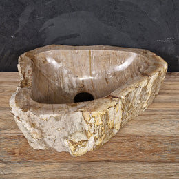 Aufsatzwaschbecken aus versteinertem Holz | 50 x 37 x 16 cm | Badgestaltung