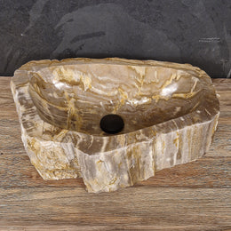 Aufsatzwaschbecken aus versteinertem Holz | 53 x 33 x 15 cm | Badgestaltung