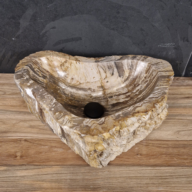 Aufsatzwaschbecken aus versteinertem Holz | 44 x 37 x 15 cm | Badgestaltung