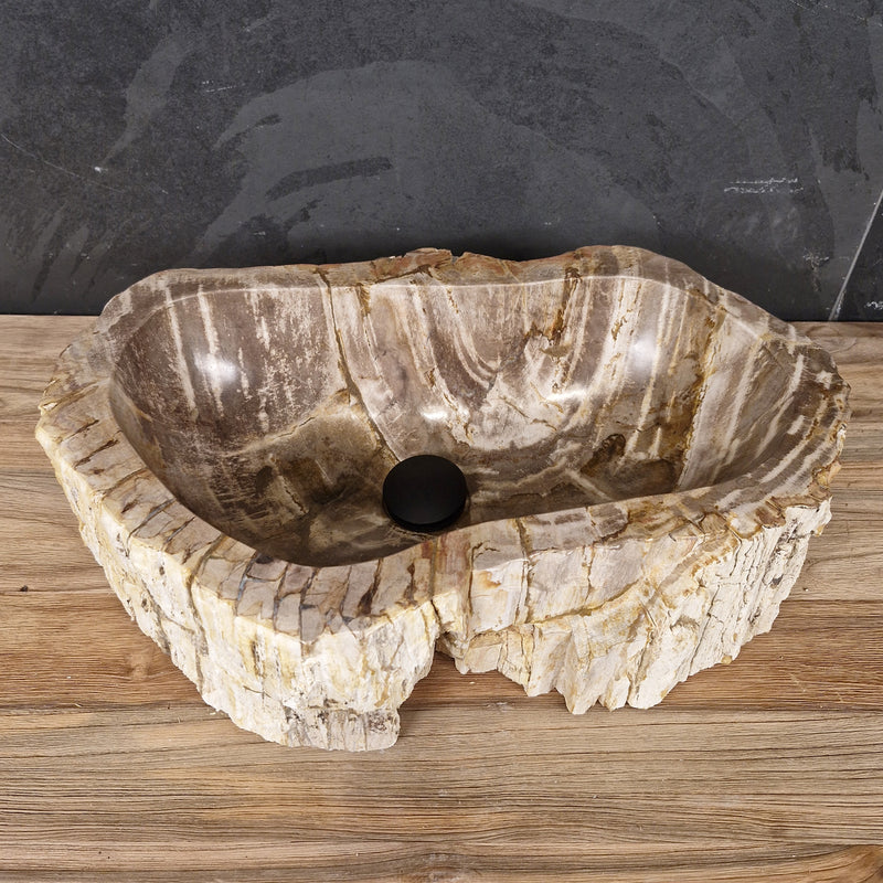 Aufsatzwaschbecken aus versteinertem Holz | 54 x 37 x 15 cm | Badgestaltung