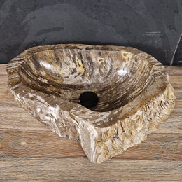 Aufsatzwaschbecken aus versteinertem Holz | 53 x 34 x 15 cm | Badgestaltung