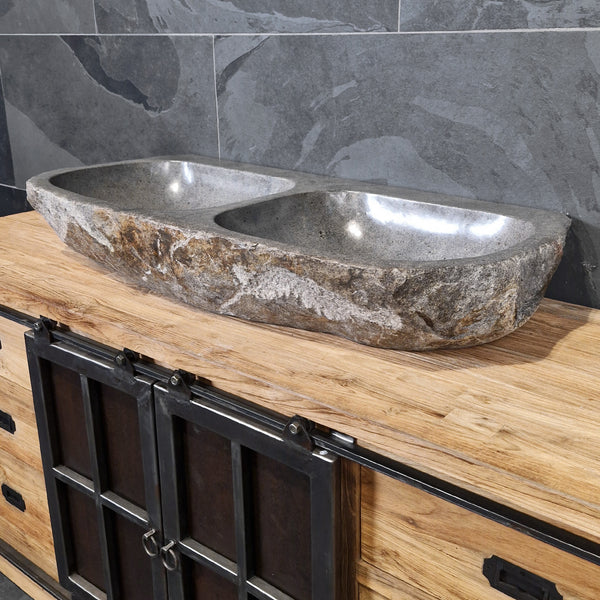 Doppelwaschbecken aus Flussstein | Unikat | 100 cm