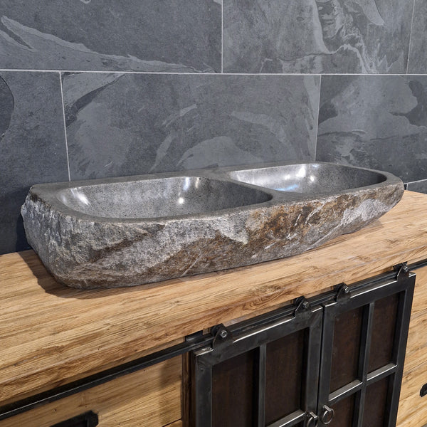 Doppelwaschbecken aus Flussstein | Unikat | 100 cm