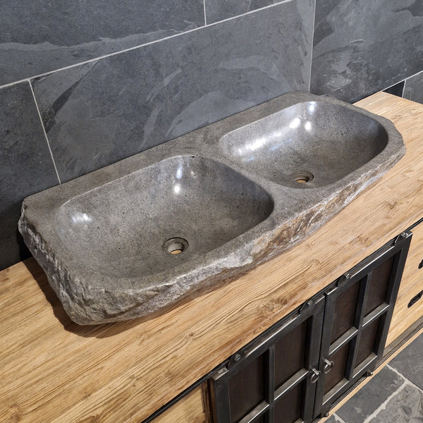 Doppelwaschbecken aus Flussstein | Unikat | 100 cm