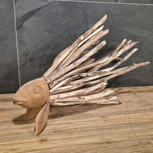 Deko Fisch aus Altholz, Badgestaltung, Maße 12x42x60 cm, rustikaler Teakholz-Fisch für Badezimmerdeko