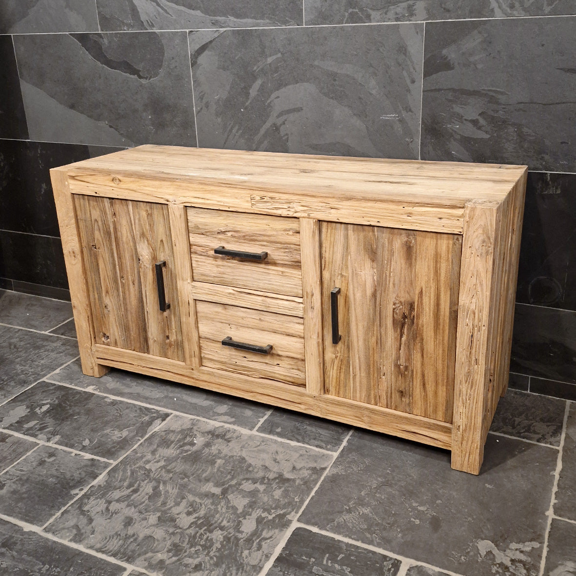 Hochwertiger Teakholz-Unterschrank für Badezimmer, stilvolle Badgestaltung, FLORES, 150x52x80 cm.