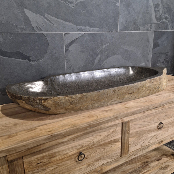 Aufsatzwaschbecken aus Flussstein | Unikate | 100-120 cm