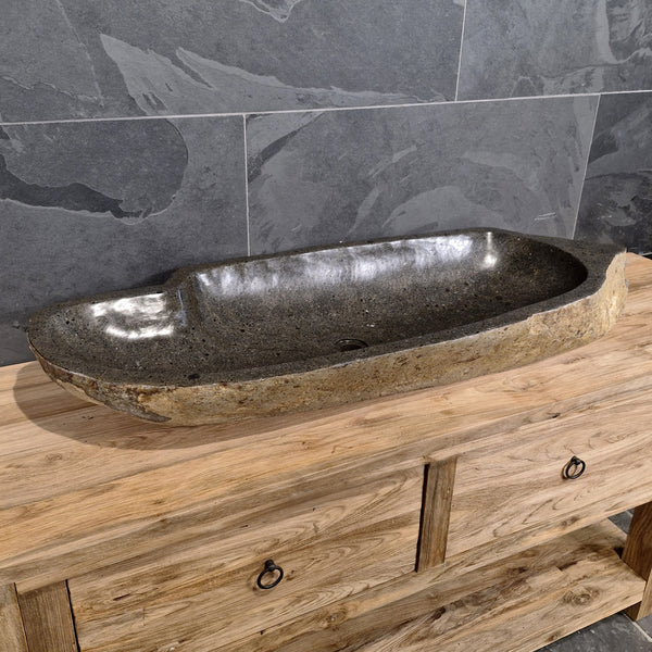 Aufsatzwaschbecken aus Flussstein | Unikate | 100-120 cm