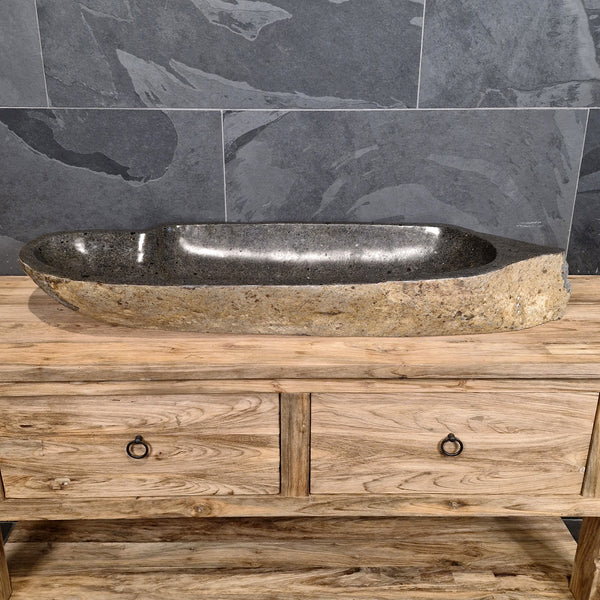 Aufsatzwaschbecken aus Flussstein | Unikate | 100-120 cm