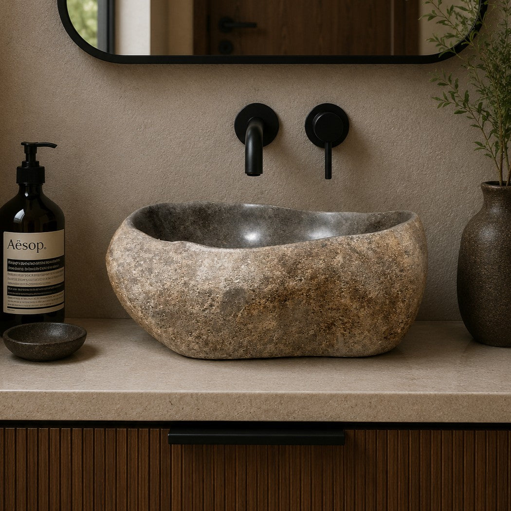 Aufsatzwaschbecken aus Flussstein | Naturstein | Unikate | 30-40 cm