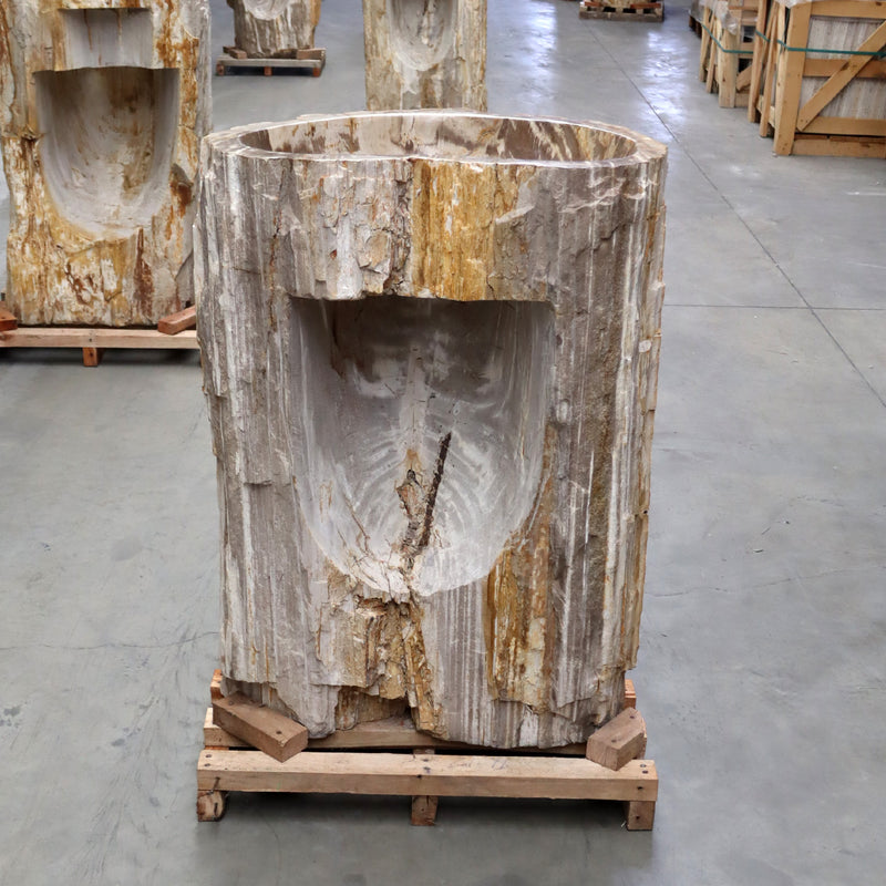 E-ZAKYNTHOS Standwaschbecken versteinertes Holz 68 x 45 x 91 cm