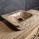 Wasbak van versteend hout | Natuursteen | Met kraangat | 40-60 cm