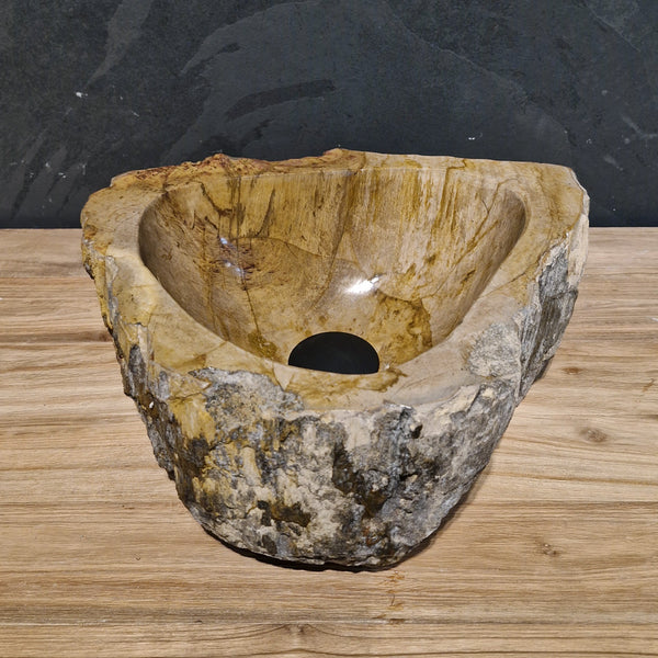 Wasbak van versteend hout | Natuursteen | Unieke stukken | 40-60 cm
