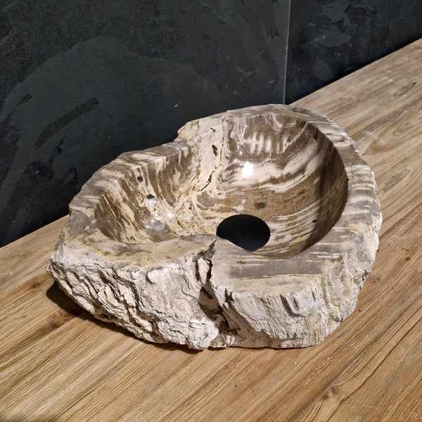Wasbak van versteend hout | Natuursteen | Unieke stukken | 40-60 cm