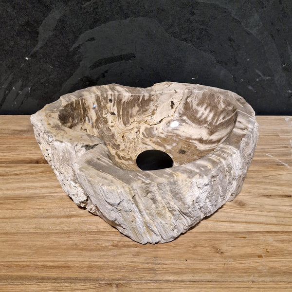 Wasbak van versteend hout | Natuursteen | Unieke stukken | 40-60 cm